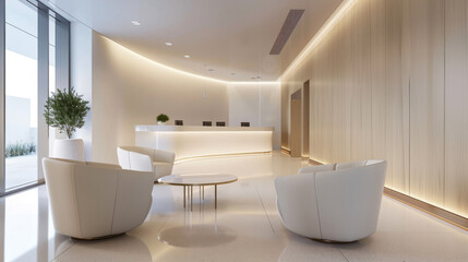 Fototapeta na wymiar A sleek and contemporary hospital waiting area adorned with minimalist furniture.