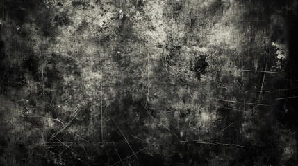Grunge metal background with a film grain effect, scratches and cracks. Black and white. - obrazy, fototapety, plakaty