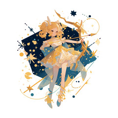 zodiac sign Sagittarius with golden stars illustration on white background
