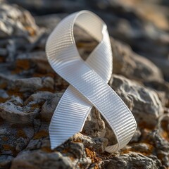 White ribbon, a piece of fabric in the form of a loop. Concept: symbol of support and social responsibility