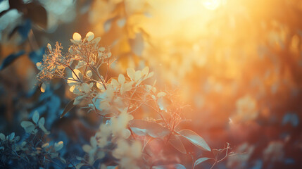 Beautiful nature scene with flower and sunlight with expired film texture. Vintage image