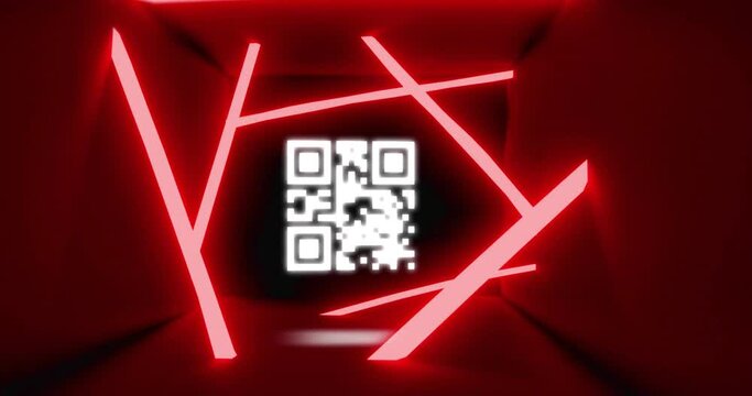 Animation of qr code and glowing neon light trails