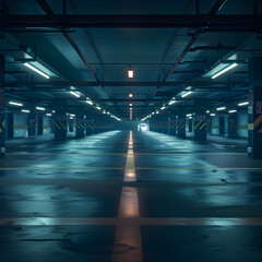 Underground parking lot in the city. 3d rendering image.

