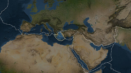 Aegean Sea plate - neighborhoods. Patterson Cylindrical. Satellite