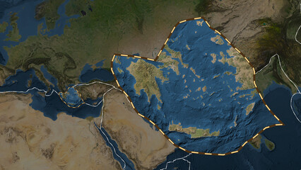 Aegean Sea plate extracted. Patterson Cylindrical. Satellite