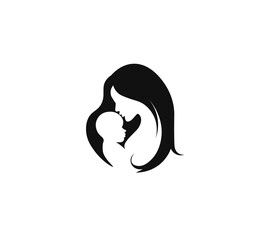 Vector illustration of a silhouette of a woman with a child