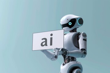 smart robot holding sign ai,machine learning
