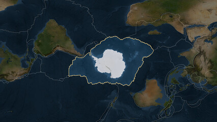 Antarctica plate - neighborhoods. Patterson Cylindrical. Satellite © zelwanka