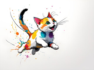 Illustration of colorful cats playing against a white background