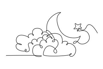 One continuous line drawing of Cute weather phenomena concept. Doodle vector illustration in simple linear style.