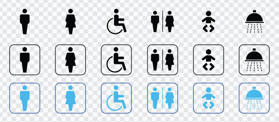 "Male or Female Restroom WC - Toilet Vector Icons Set in Stock Illustration"