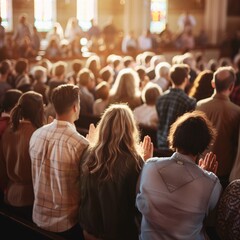 A joyful assembly of churchgoers fills the church, their voices uniting in hymns and praises to God, creating a harmonious atmosphere of faith and devotion.




