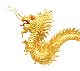 Golden dragon  statue on transparent background (PNG File)