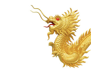 Golden dragon  statue on transparent background (PNG File)