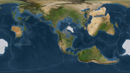 North American plate - global map. Patterson Cylindrical. Satellite