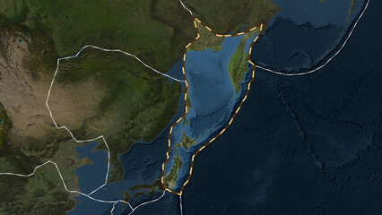 Fototapeta premium Okhotsk plate highlighted. Patterson Cylindrical. Satellite