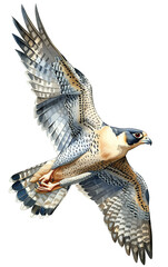a Peregrine Falcon flying, in a 3/4 side view PNG, Bird watching-themed, isolated, and transparent photorealistic illustration. Generative ai