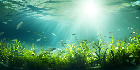 Fototapeta na wymiar Tropical Beach Background Image ,grass underwater HD 8K wallpaper ,Oceanic Serenity Vibrant Seascapes