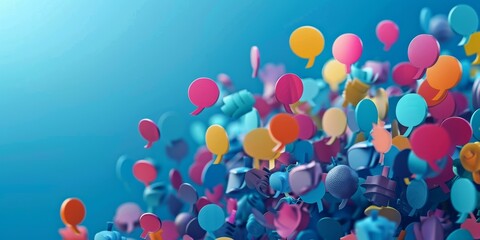 A colorful image of many different colored balloons with a blue background