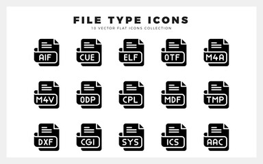15 File Type Glyph icon pack. vector illustration.