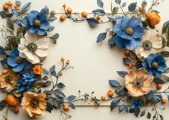 Wedding Invitation Card. Greeting Card. Empty Card with Flower Frame.