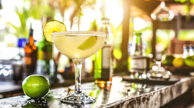 Refreshing Daiquiri cocktail on bar counter