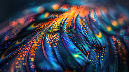 Psychedelic image of a feather, fantastic colors, inner glow - obrazy, fototapety, plakaty