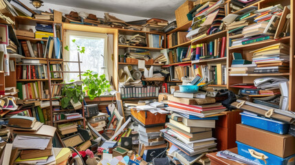 Hoarder's apartment full of old books