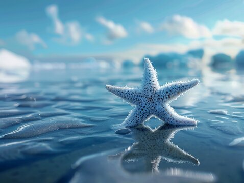 Ice starfish delicately floating in arctic waters with a serene background and ample copy space