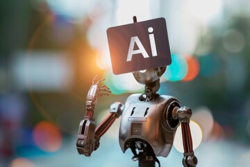 smart robot holding sign ai,machine learning