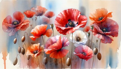Watercolor painting of Poppy Flowers