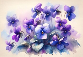 Watercolor painting of Violet Orchid Flowers