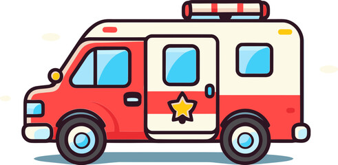 Ambulance Van Parked Outside Emergency Room Vector Illustration