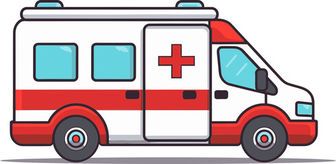 Ambulance Van Passing by Urban Landscape Vector Illustration