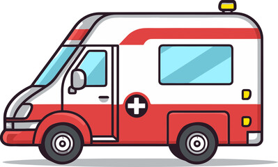 Ambulance Van Passing by Urban Landscape Vector Illustration