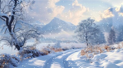 Winter wonderland: majestic snowy landscape panorama with tranquil beauty