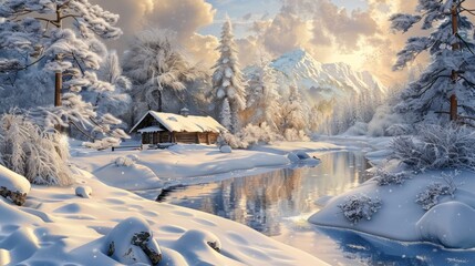 Winter wonderland: majestic snowy landscape panorama with tranquil beauty
