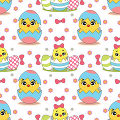 Easter seamless pattern with bunnies and chickens