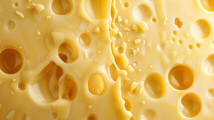 Cheese background. Close-up view of cheese with holes.