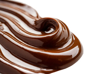 白背景で渦を巻く滑らかなチョコレート