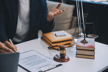 Consultation and conference of Male lawyers and professional businesswoman working and discussion...