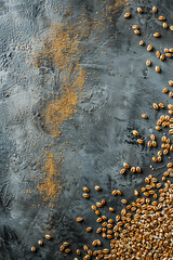 Top view of grains with copy space for text. Food background. Generative AI. - 758144253