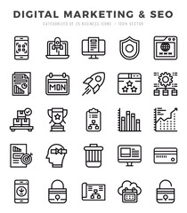 Digital Marketing & SEO web icons in Lineal style.
