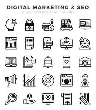 Digital Marketing & SEO icons set. Collection of simple Lineal web icons.