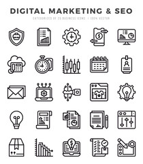 Set of Digital Marketing & SEO Icons Lineal icons collection.