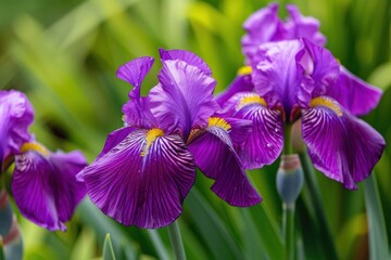 Beautiful purple iris flowers in the garden. Spring Background.