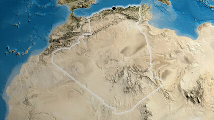 Fototapeta premium Shape of Algeria. Glowed. Satellite.