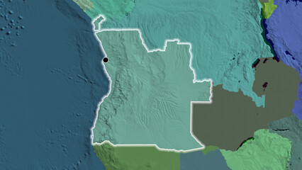 Shape of Angola. Glowed. Administrative.