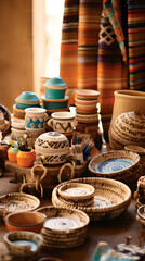 An Assorted Array of Beautiful & Vibrant Handmade Crafts Displayed on a Warm, Wooden Table