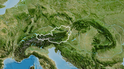 Shape of Austria. Glowed. Satellite. © zelwanka